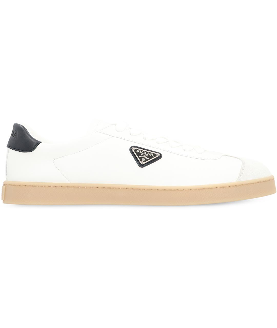 PRADA Белые кожаные низкие кроссовки / кеды, фото 2