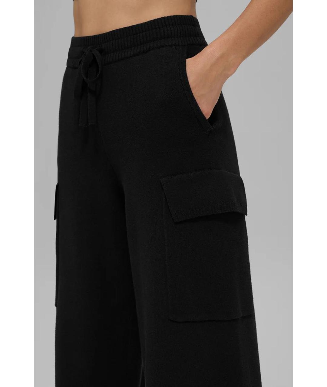 ALO YOGA Черные хлопко-эластановые брюки широкие, фото 5