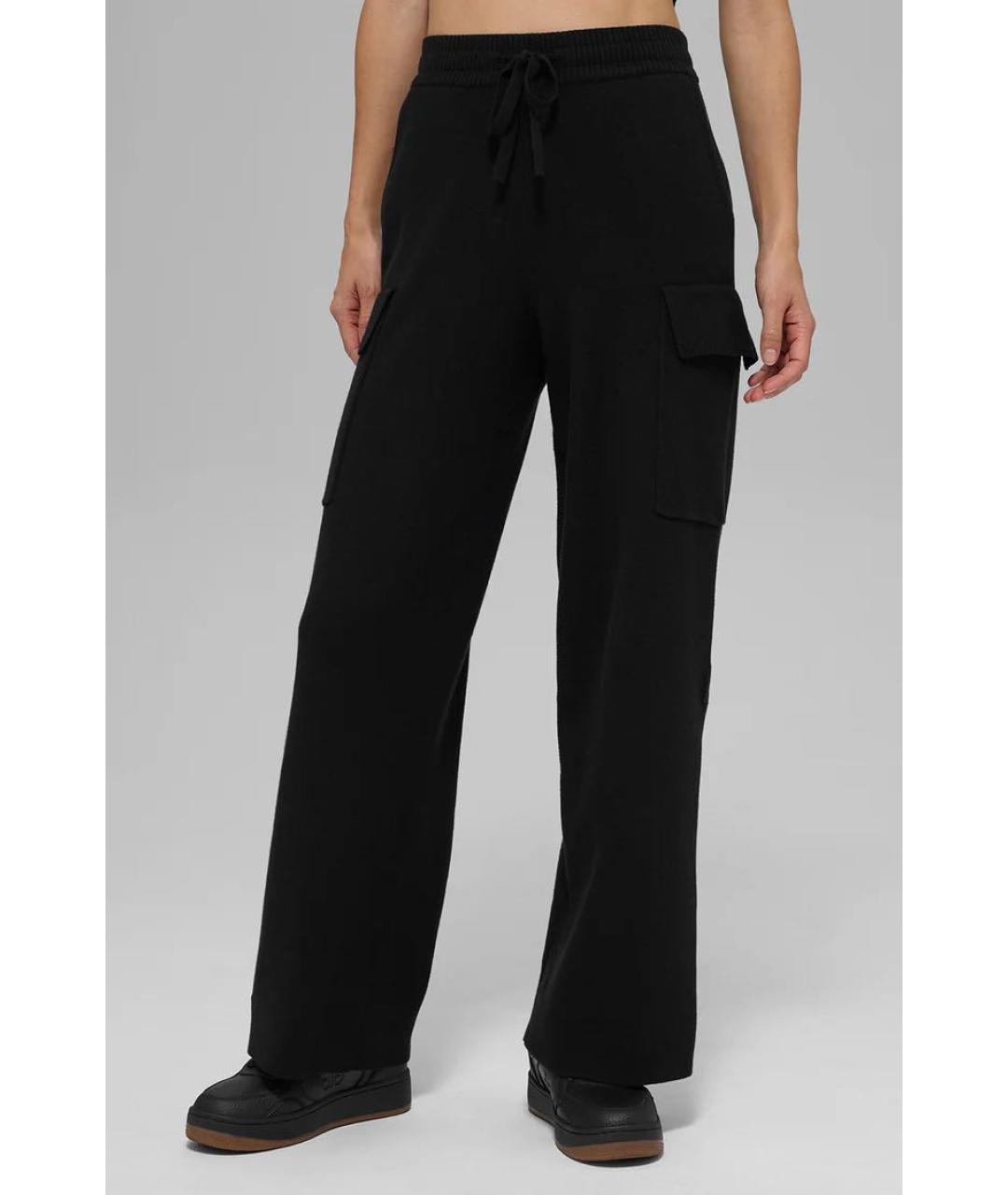 ALO YOGA Черные хлопко-эластановые брюки широкие, фото 4