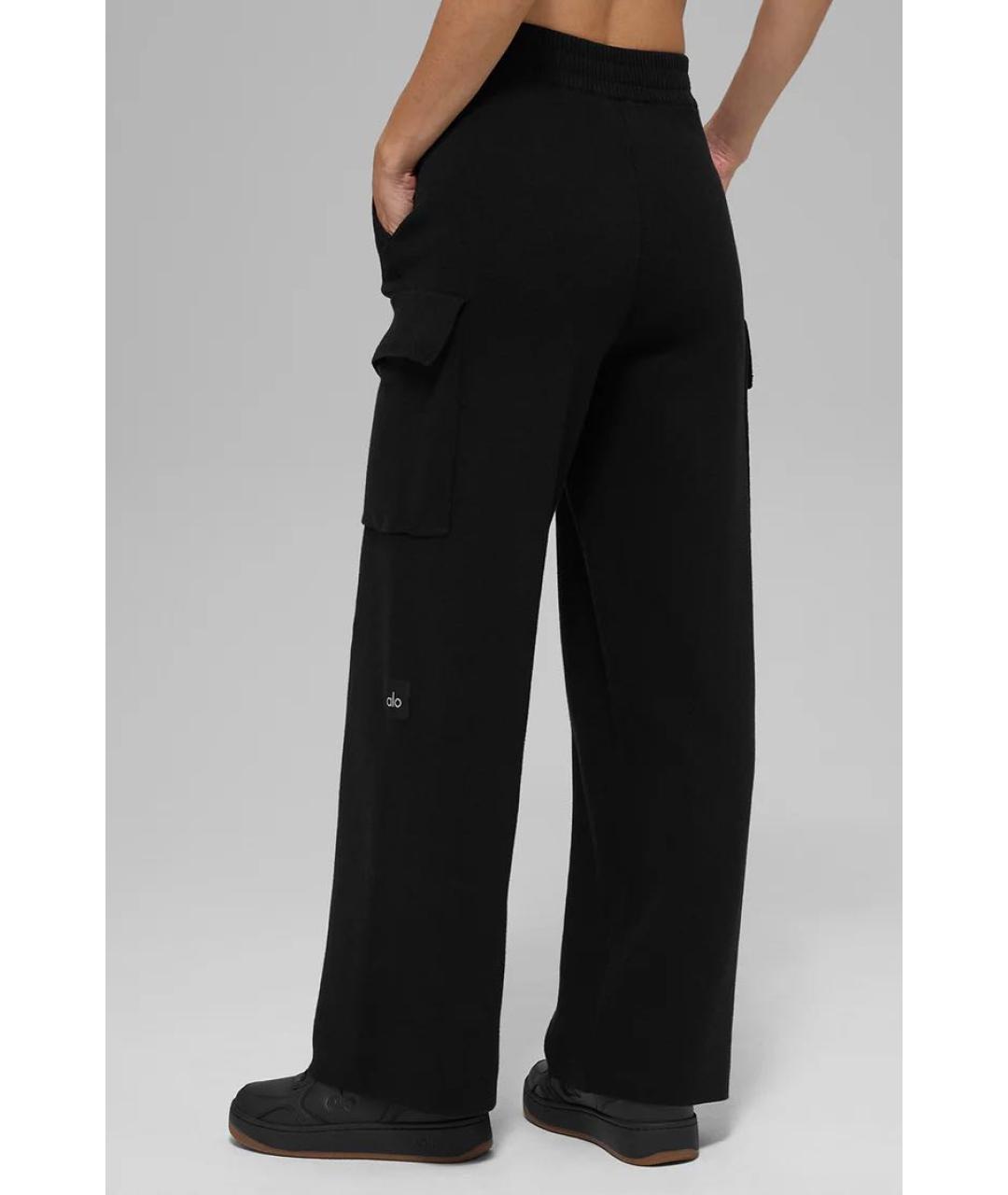 ALO YOGA Черные хлопко-эластановые брюки широкие, фото 3
