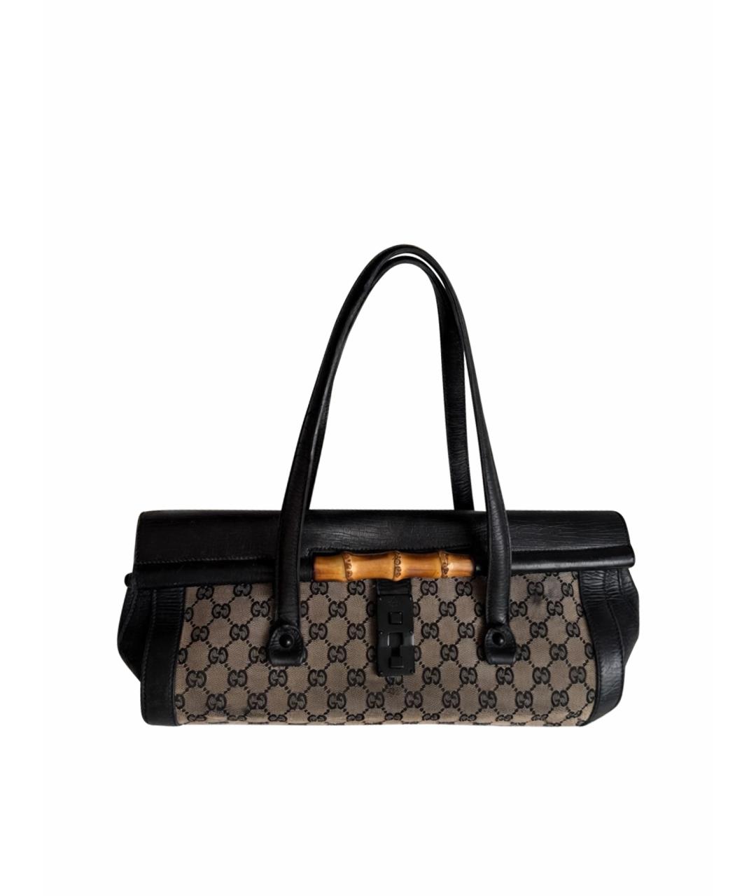 GUCCI Коричневая тканевая сумка с короткими ручками, фото 1