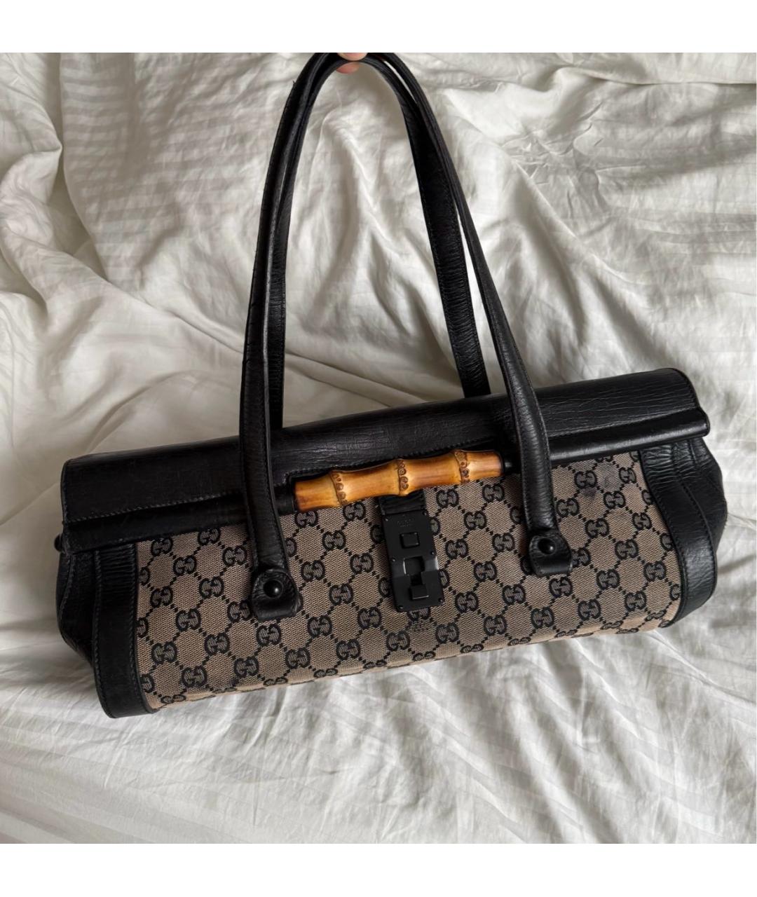 GUCCI Коричневая тканевая сумка с короткими ручками, фото 9