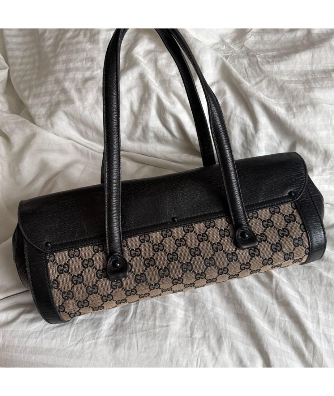 GUCCI Коричневая тканевая сумка с короткими ручками, фото 2