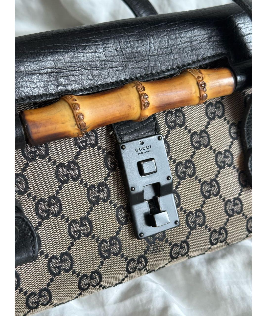 GUCCI Коричневая тканевая сумка с короткими ручками, фото 4