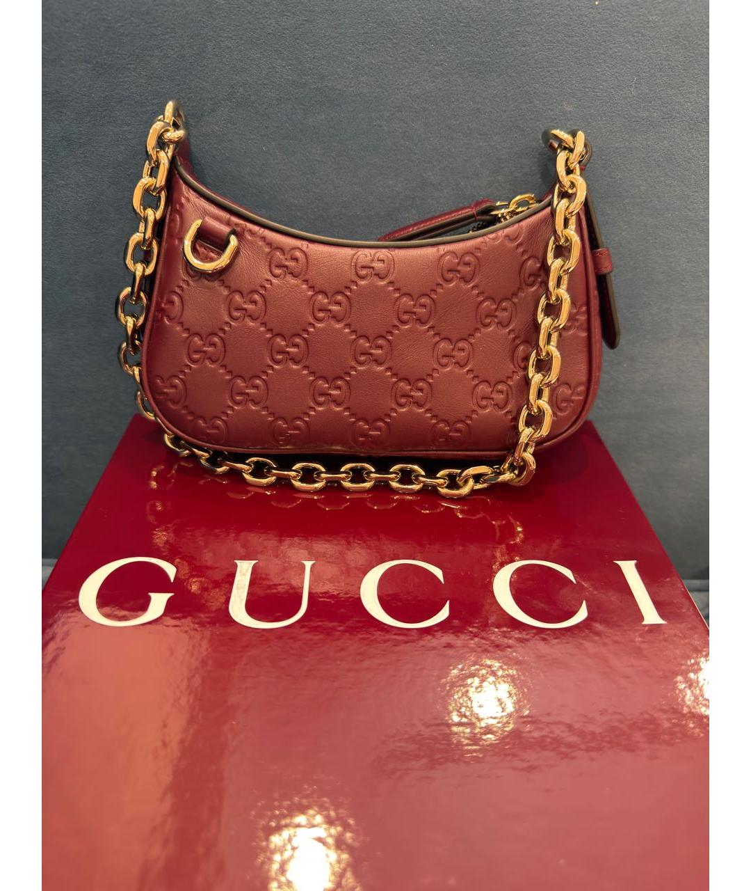 GUCCI Бордовая кожаная сумка с короткими ручками, фото 3