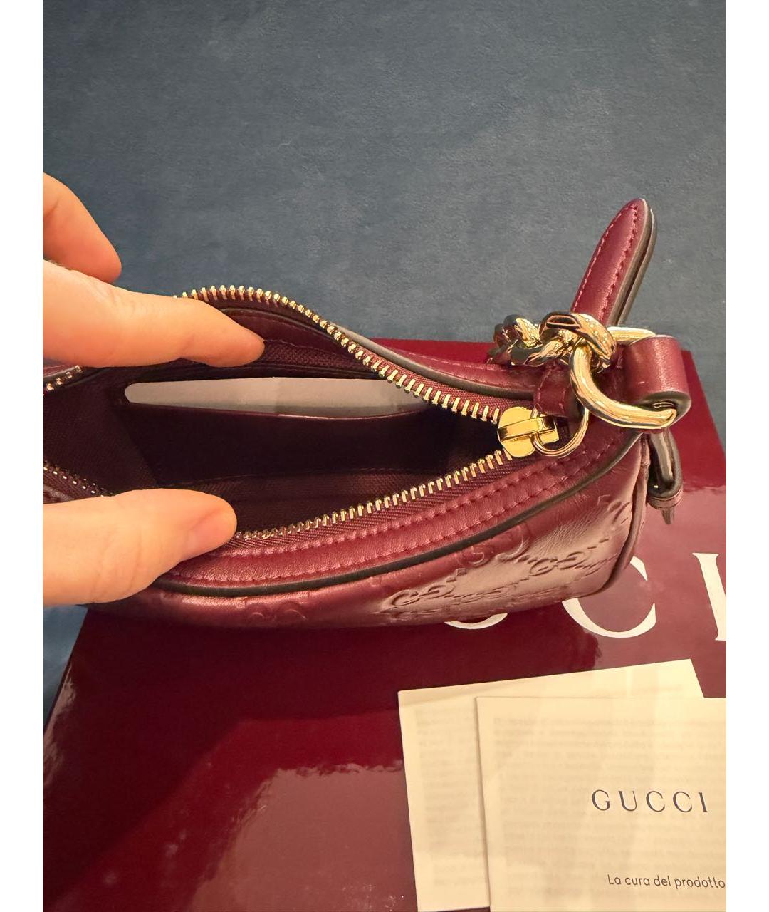 GUCCI Бордовая кожаная сумка с короткими ручками, фото 7