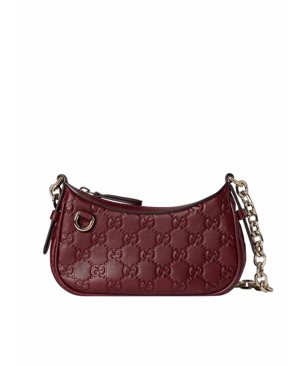 GUCCI Бордовая кожаная сумка с короткими ручками, фото 1