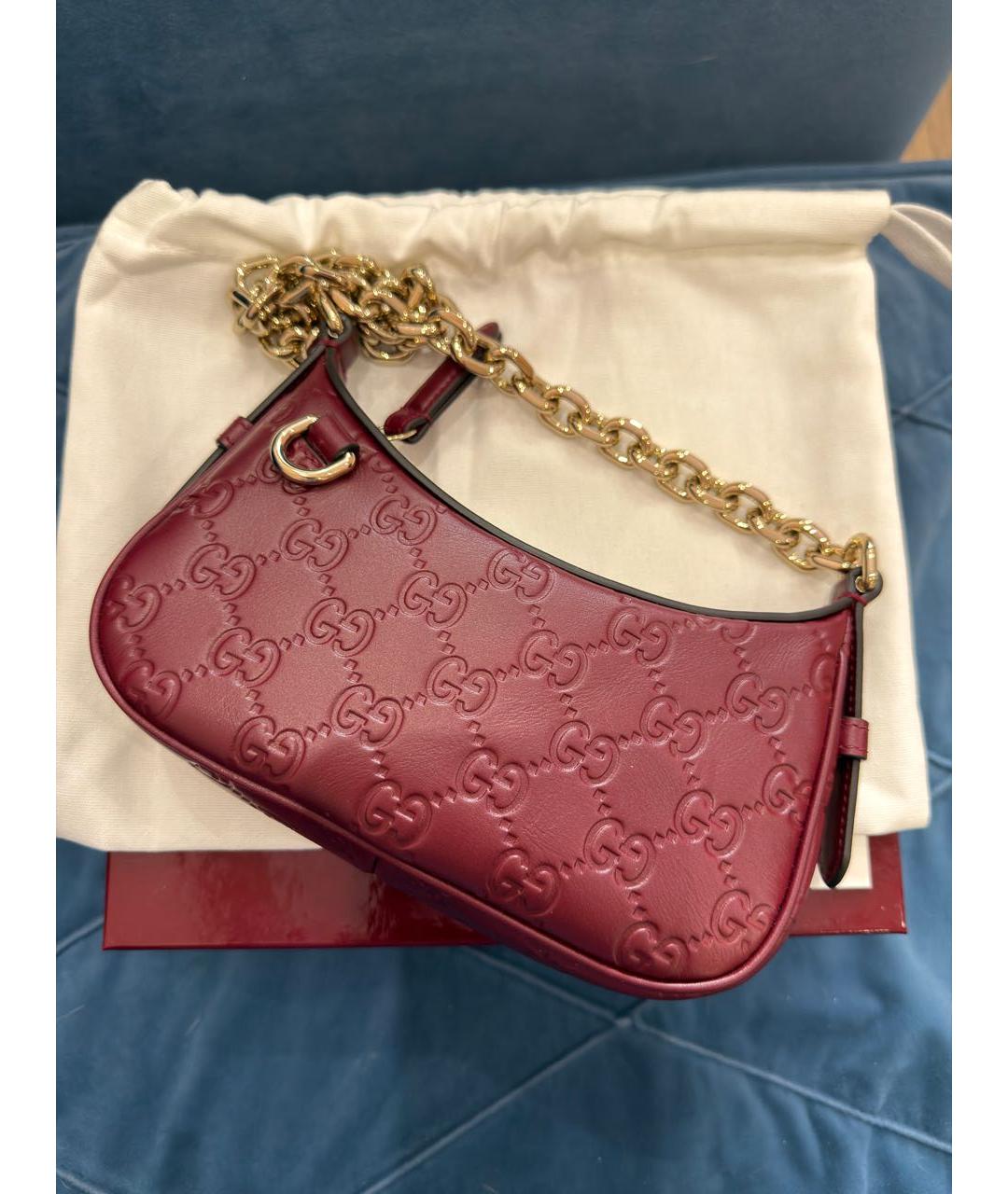 GUCCI Бордовая кожаная сумка с короткими ручками, фото 4