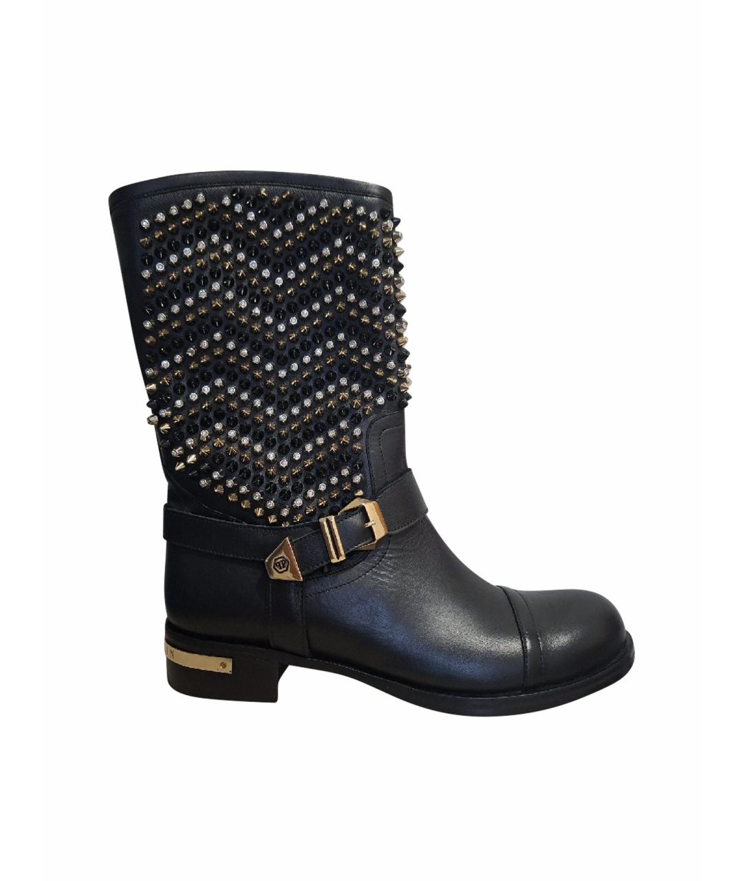 PHILIPP PLEIN Черные кожаные сапоги, фото 1