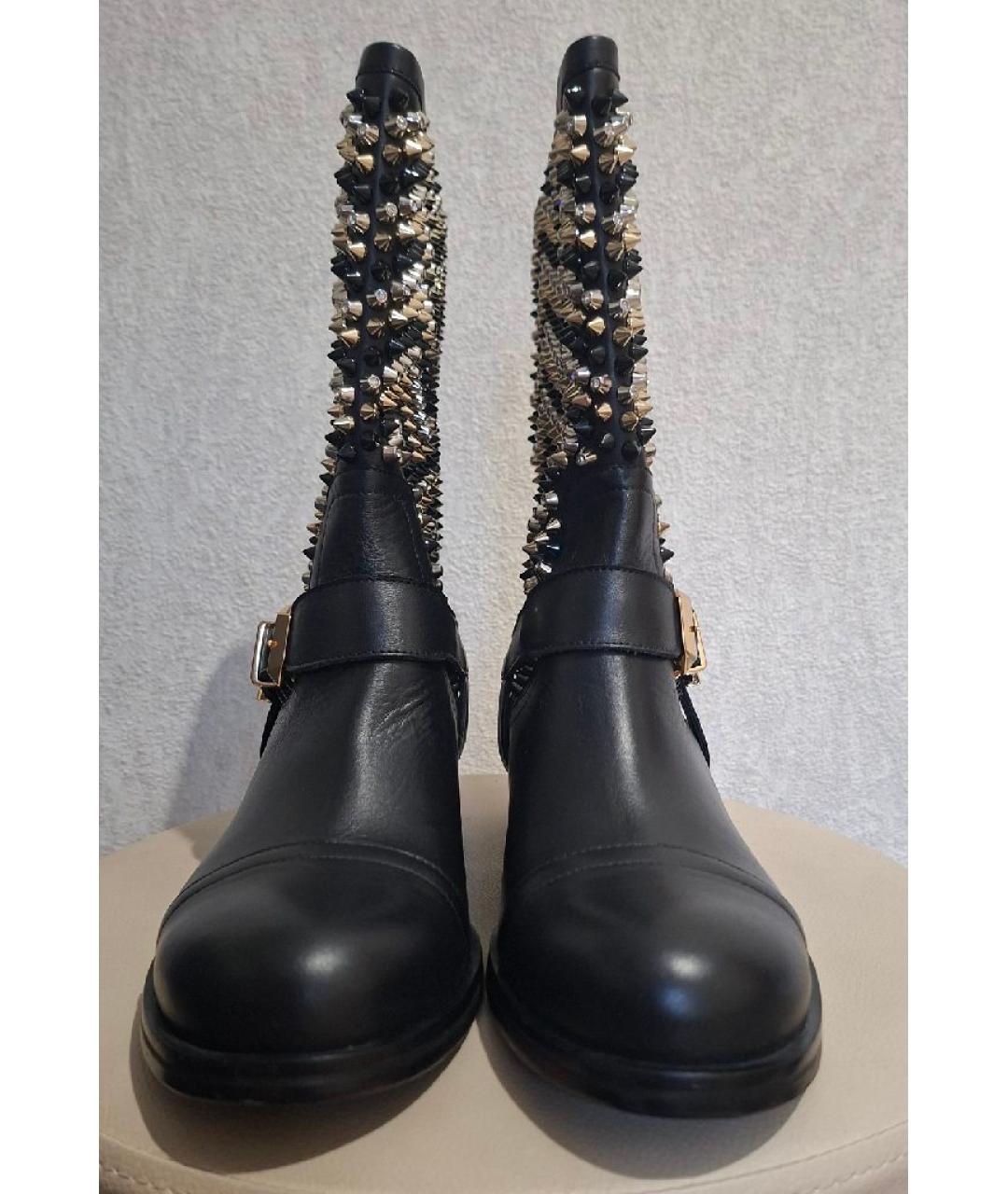 PHILIPP PLEIN Черные кожаные сапоги, фото 2