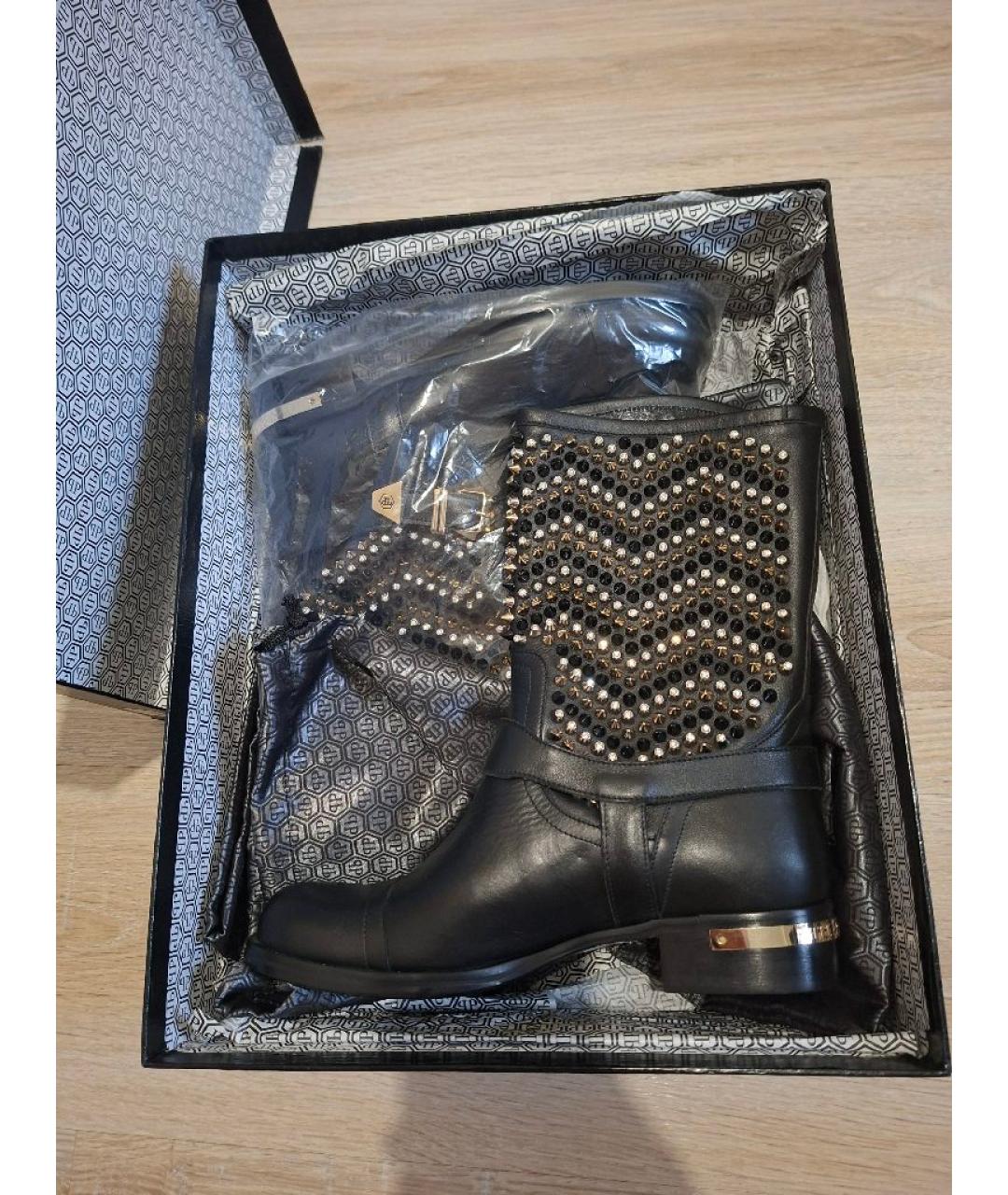 PHILIPP PLEIN Черные кожаные сапоги, фото 8