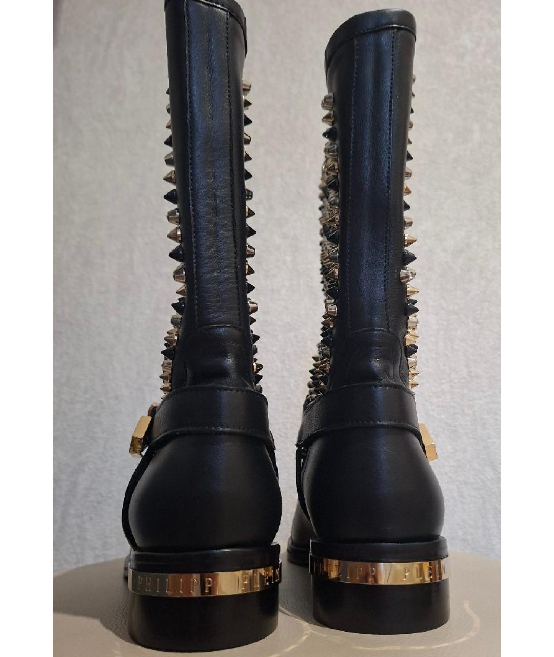 PHILIPP PLEIN Черные кожаные сапоги, фото 4