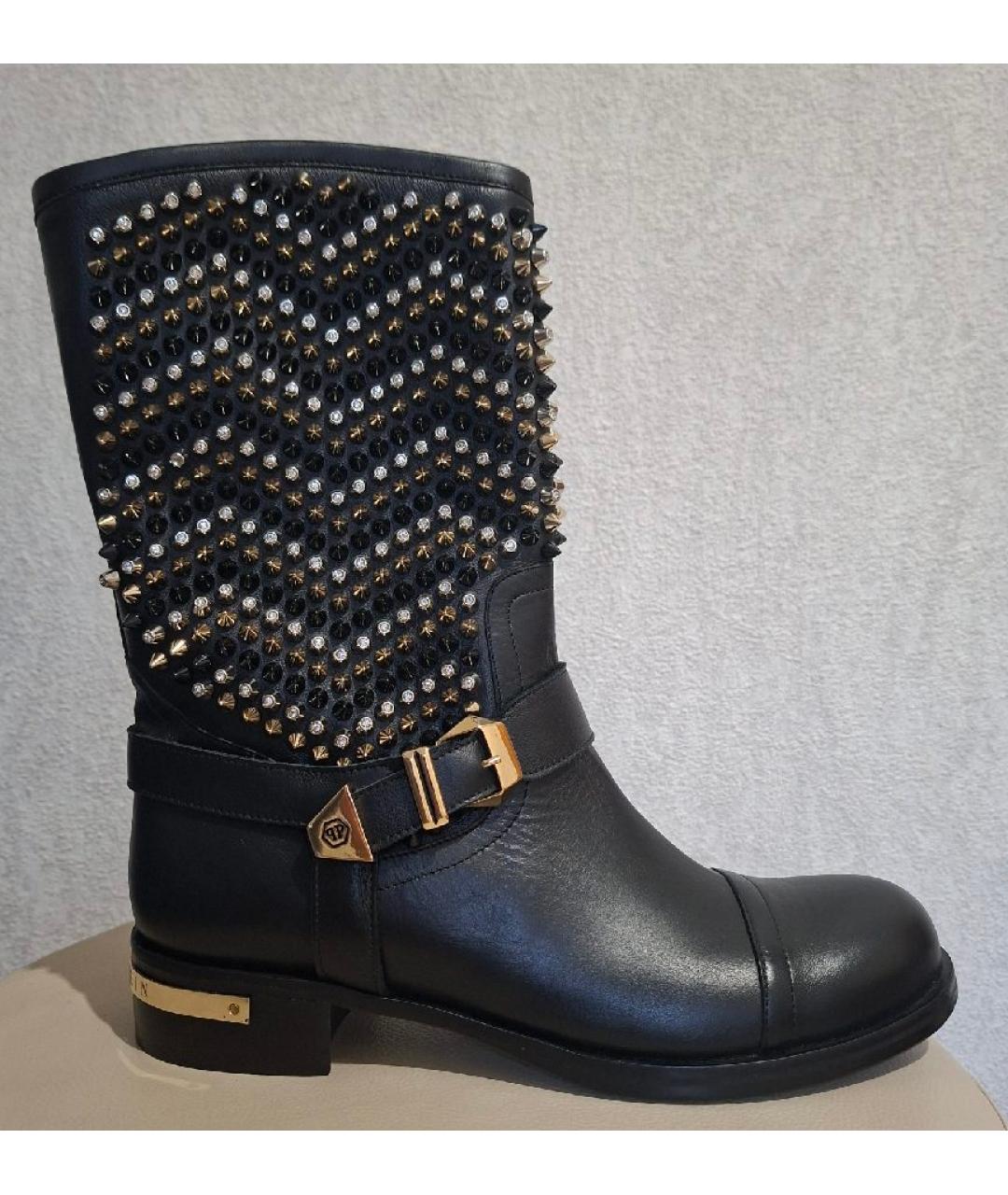 PHILIPP PLEIN Черные кожаные сапоги, фото 10