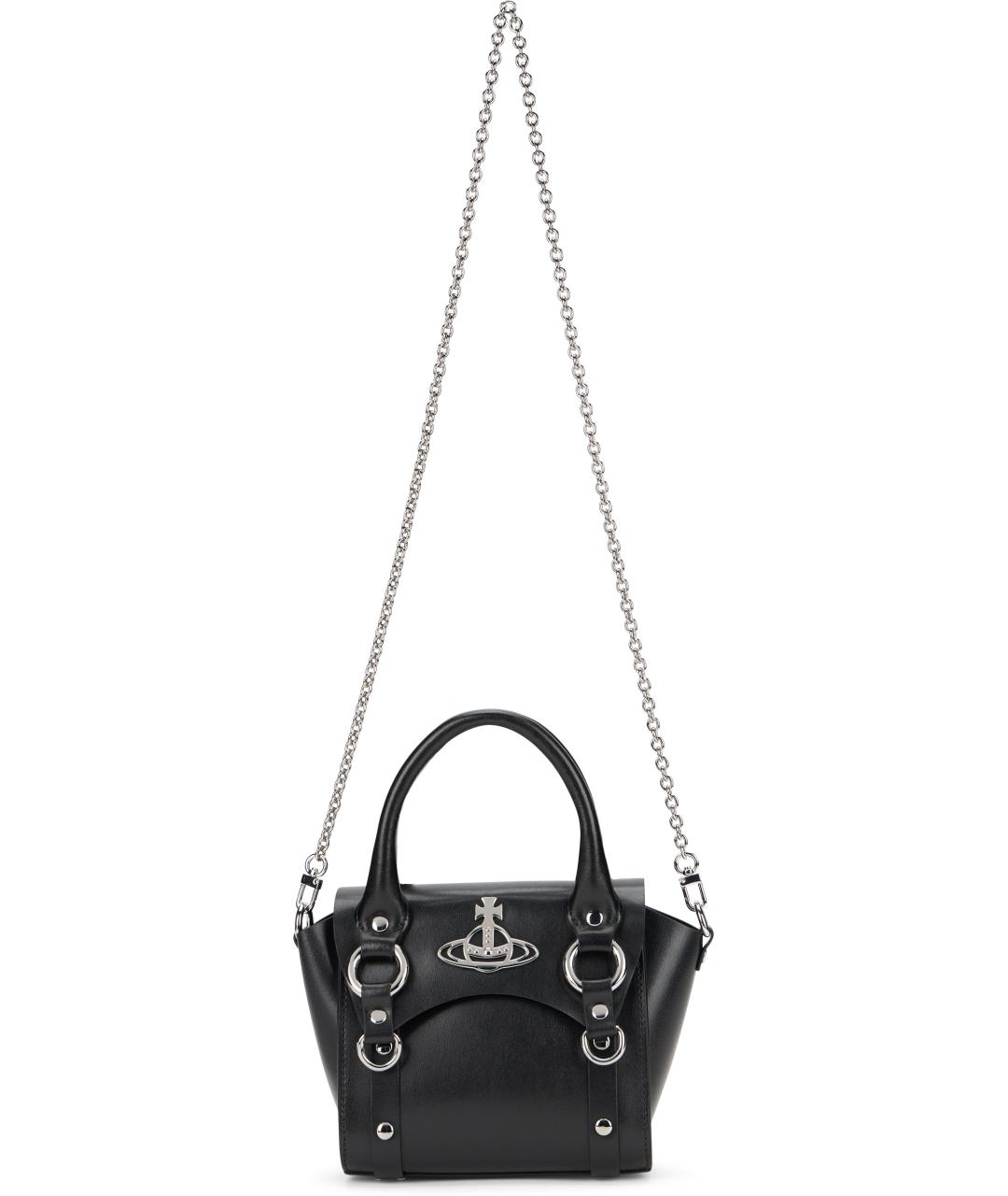 VIVIENNE WESTWOOD Черная кожаная сумка с короткими ручками, фото 4