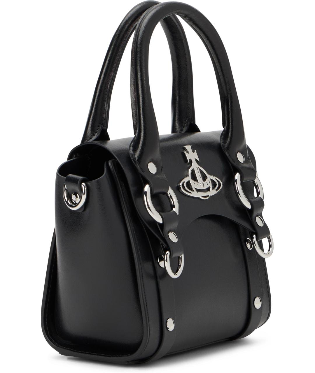 VIVIENNE WESTWOOD Черная кожаная сумка с короткими ручками, фото 2