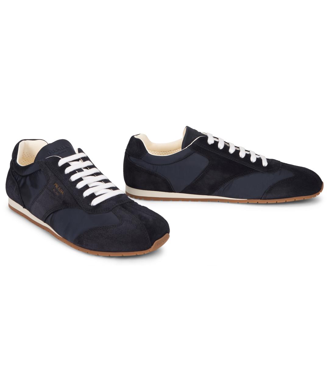 PRADA Синие текстильные низкие кроссовки / кеды, фото 3