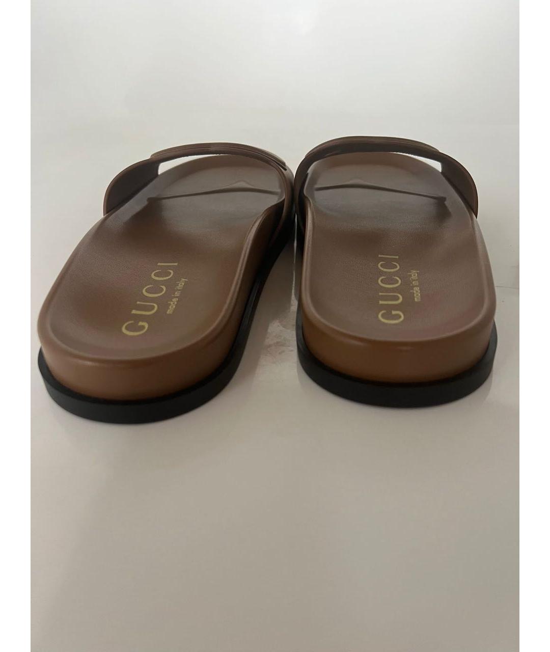 GUCCI Бежевые кожаные шлепанцы, фото 4