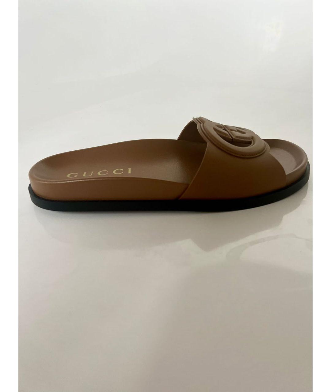 GUCCI Бежевые кожаные шлепанцы, фото 7