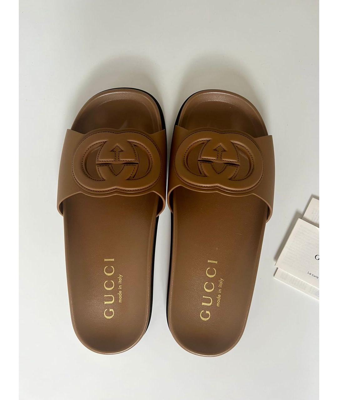 GUCCI Бежевые кожаные шлепанцы, фото 3