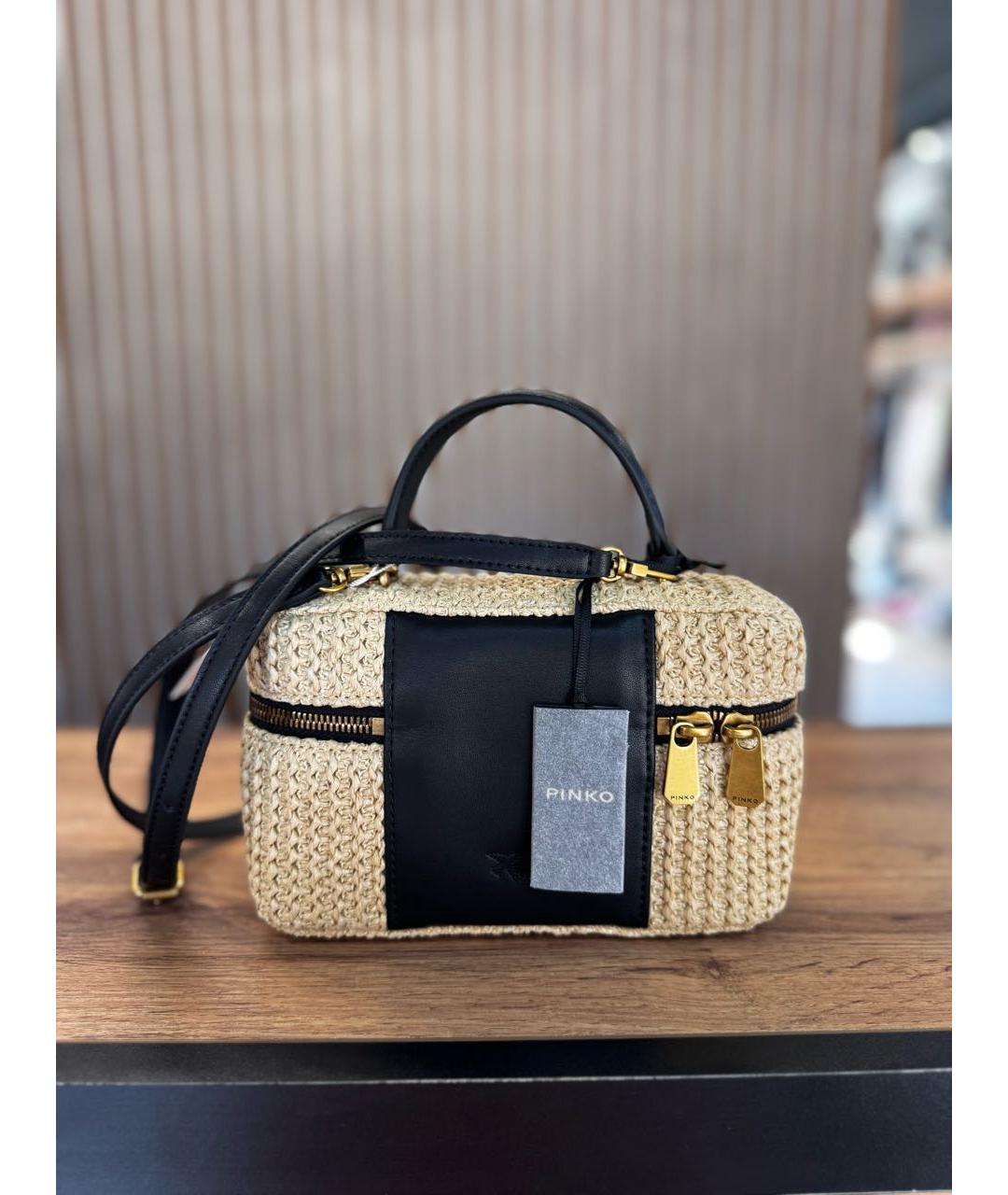 PINKO Бежевая пелетеная сумка тоут, фото 3