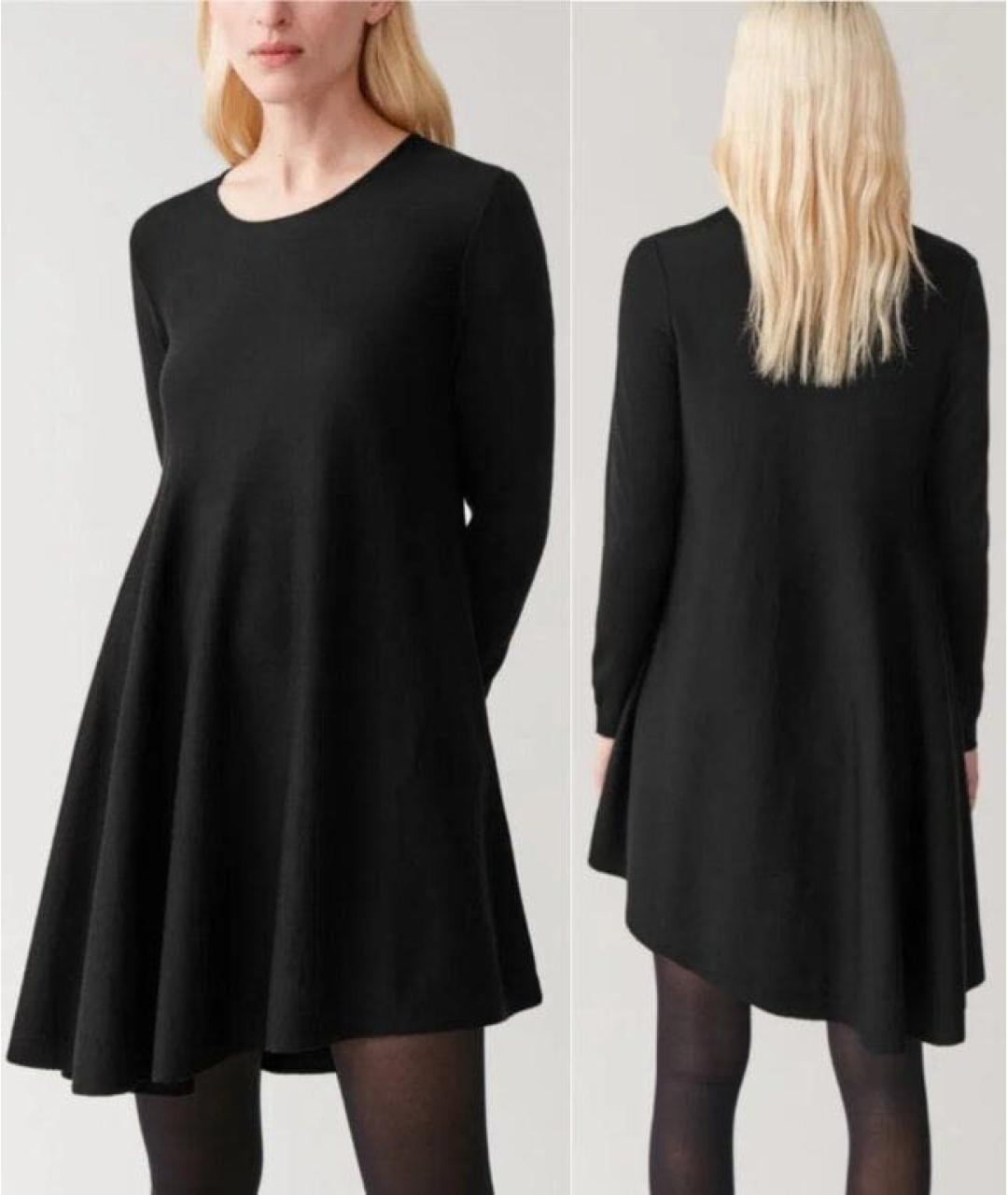 COS Черное шерстяное повседневное платье, фото 4