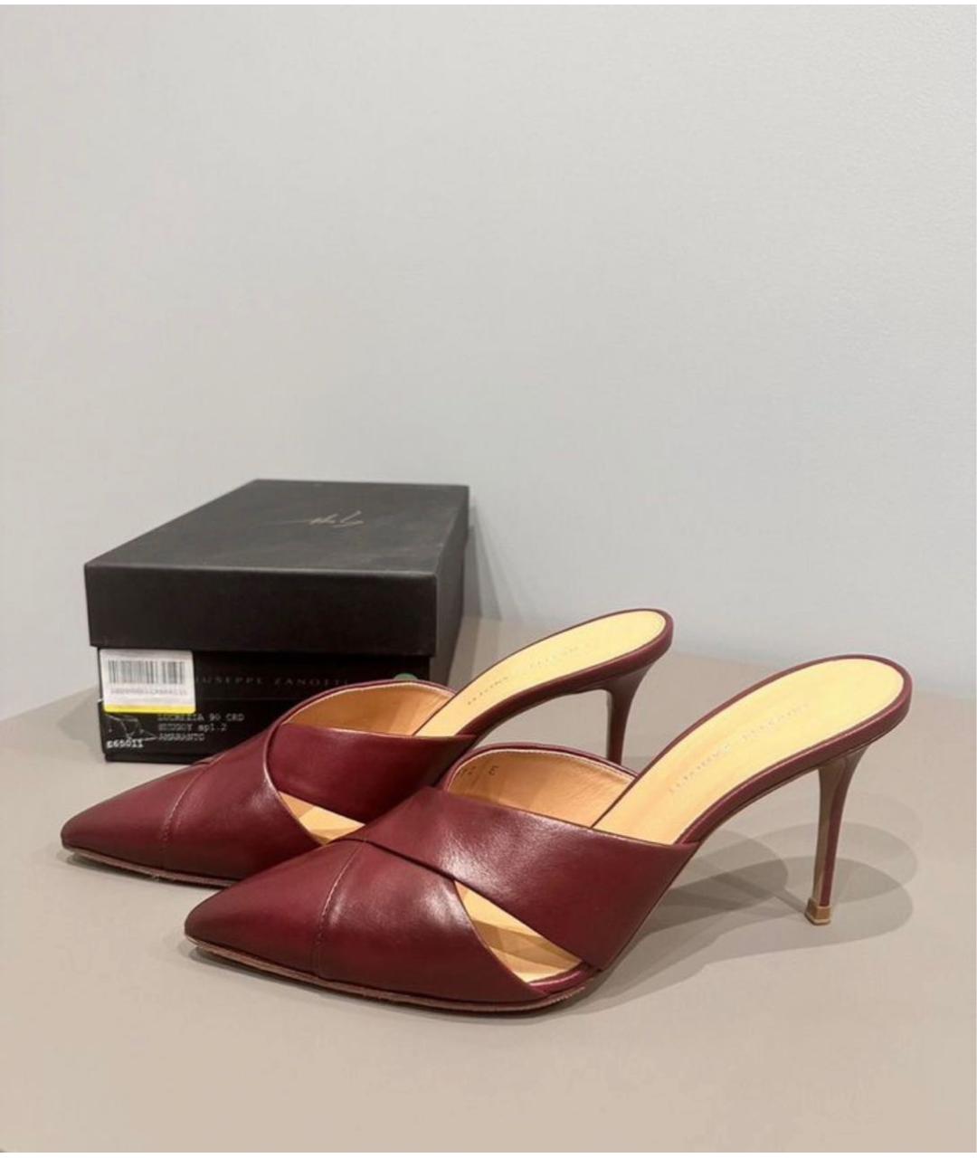 GIUSEPPE ZANOTTI DESIGN Бордовые кожаные мюли, фото 4