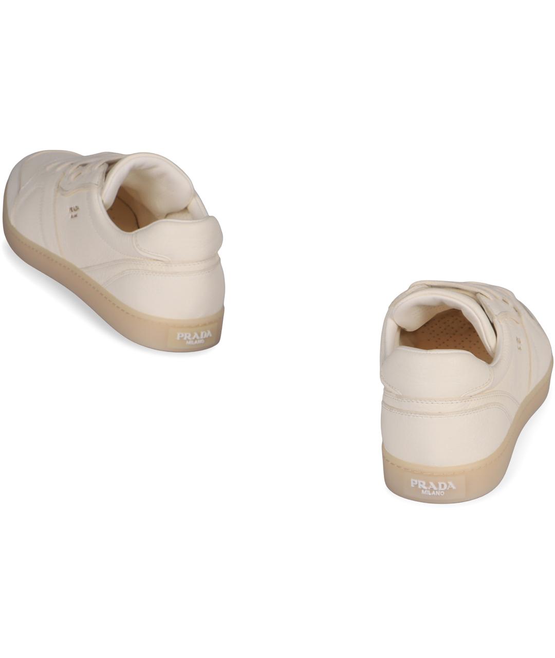 PRADA Бежевые кожаные низкие кроссовки / кеды, фото 4