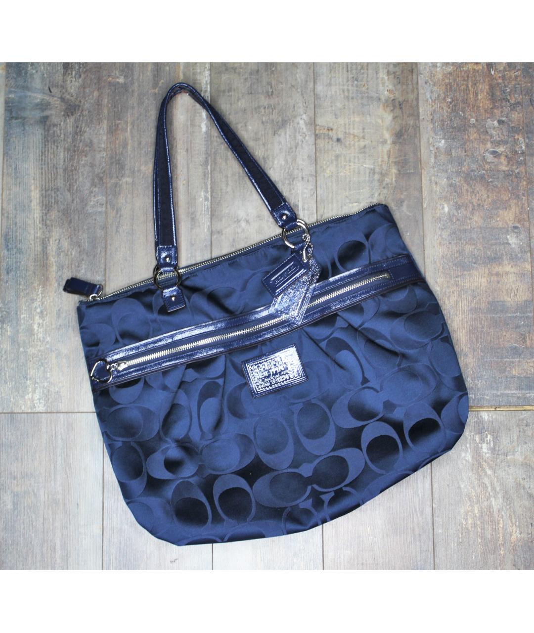 COACH Темно-синяя сумка тоут из лакированной кожи, фото 9