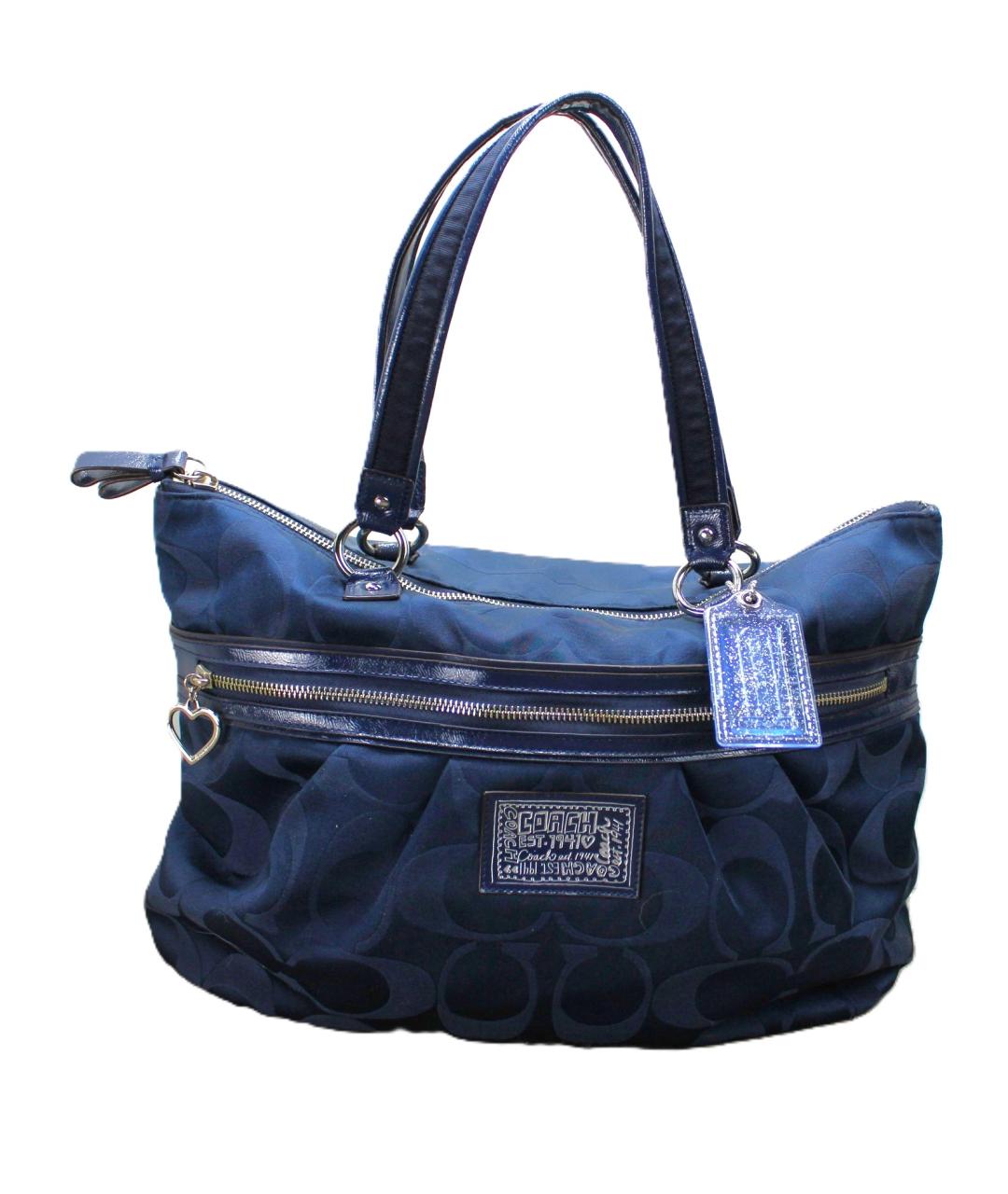 COACH Темно-синяя сумка тоут из лакированной кожи, фото 2