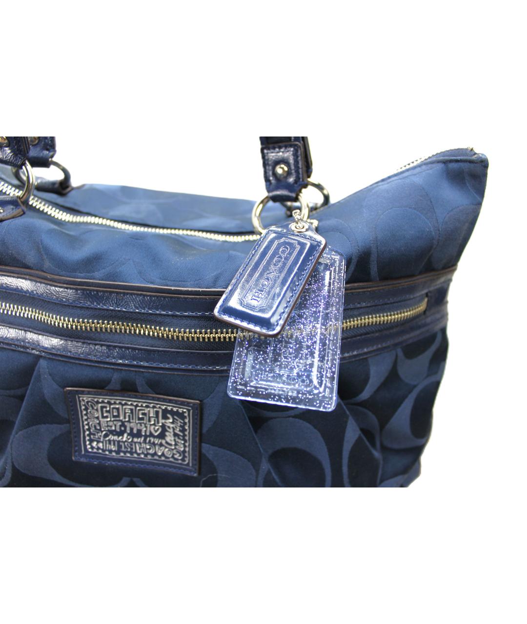COACH Темно-синяя сумка тоут из лакированной кожи, фото 7