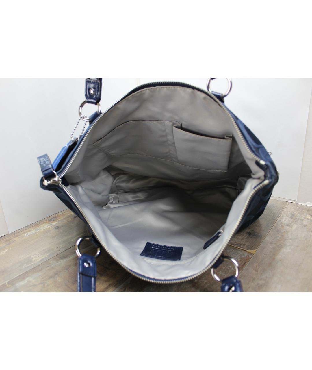 COACH Темно-синяя сумка тоут из лакированной кожи, фото 4