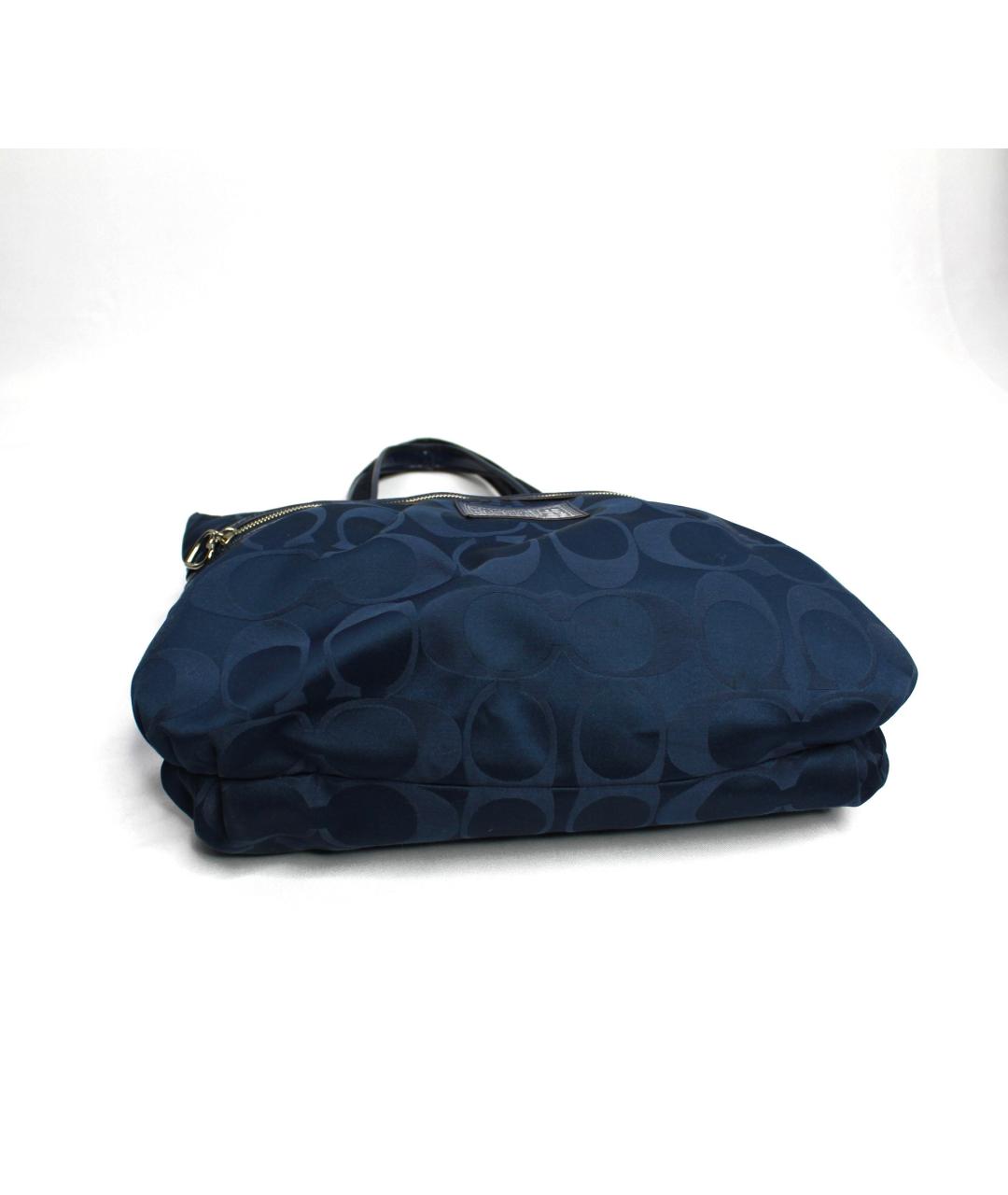 COACH Темно-синяя сумка тоут из лакированной кожи, фото 8