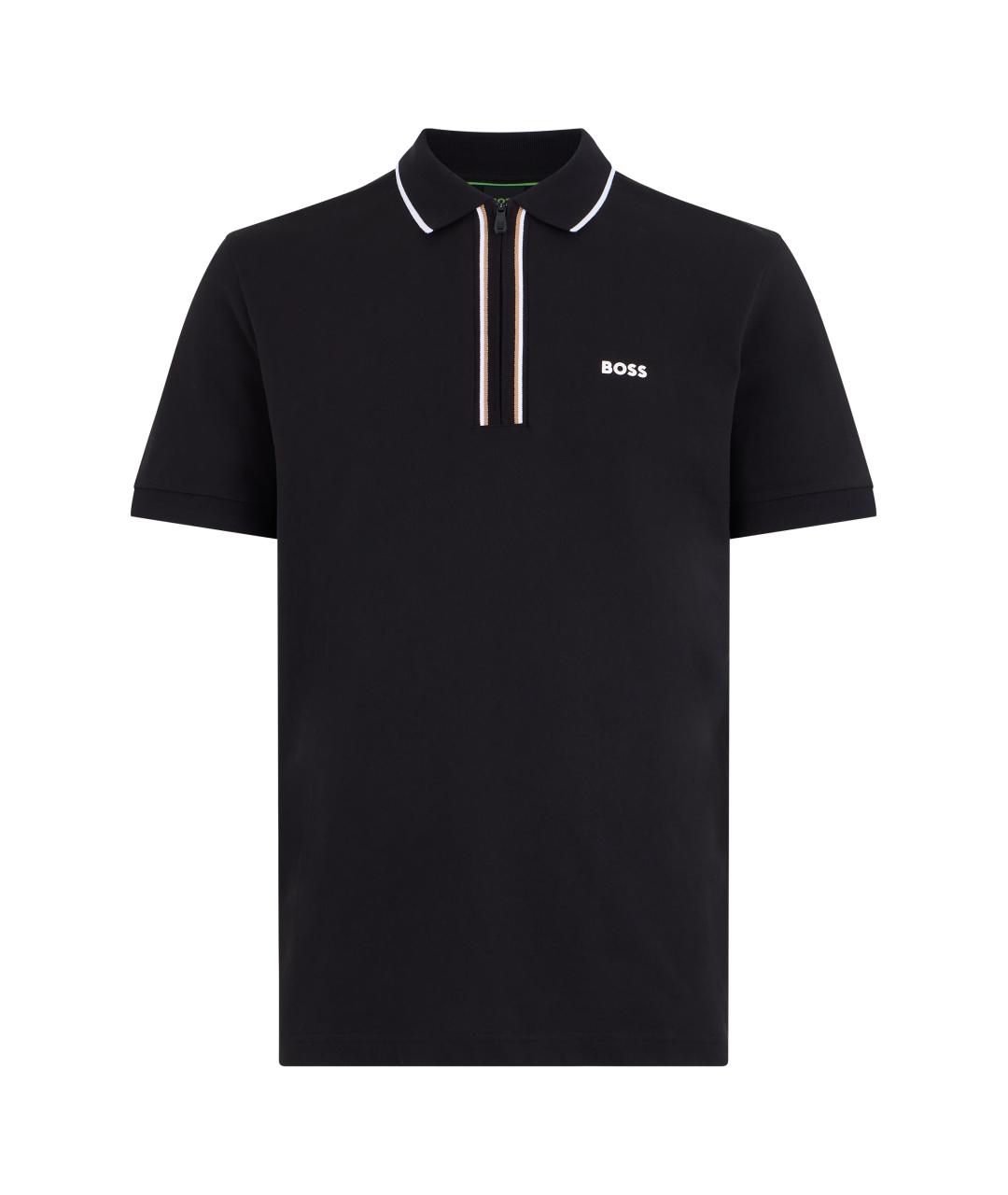 HUGO BOSS Черное хлопко-эластановое поло с коротким рукавом, фото 1