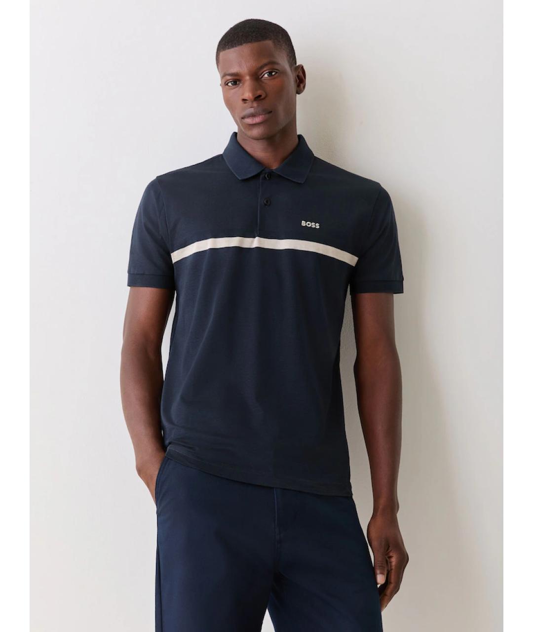 HUGO BOSS Синее хлопковое поло с коротким рукавом, фото 3