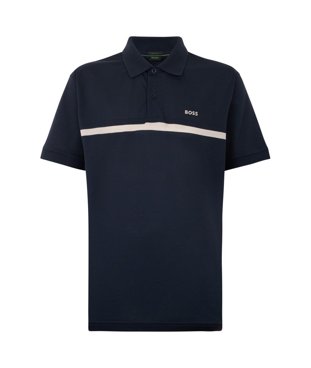 HUGO BOSS Синее хлопковое поло с коротким рукавом, фото 1