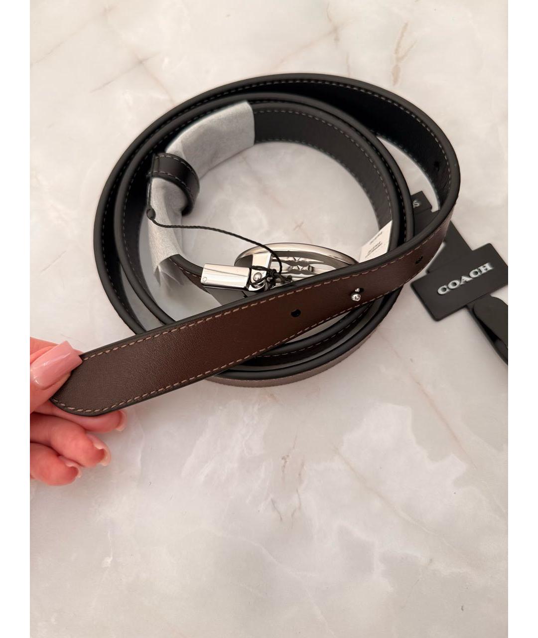 COACH Черный кожаный ремень, фото 4