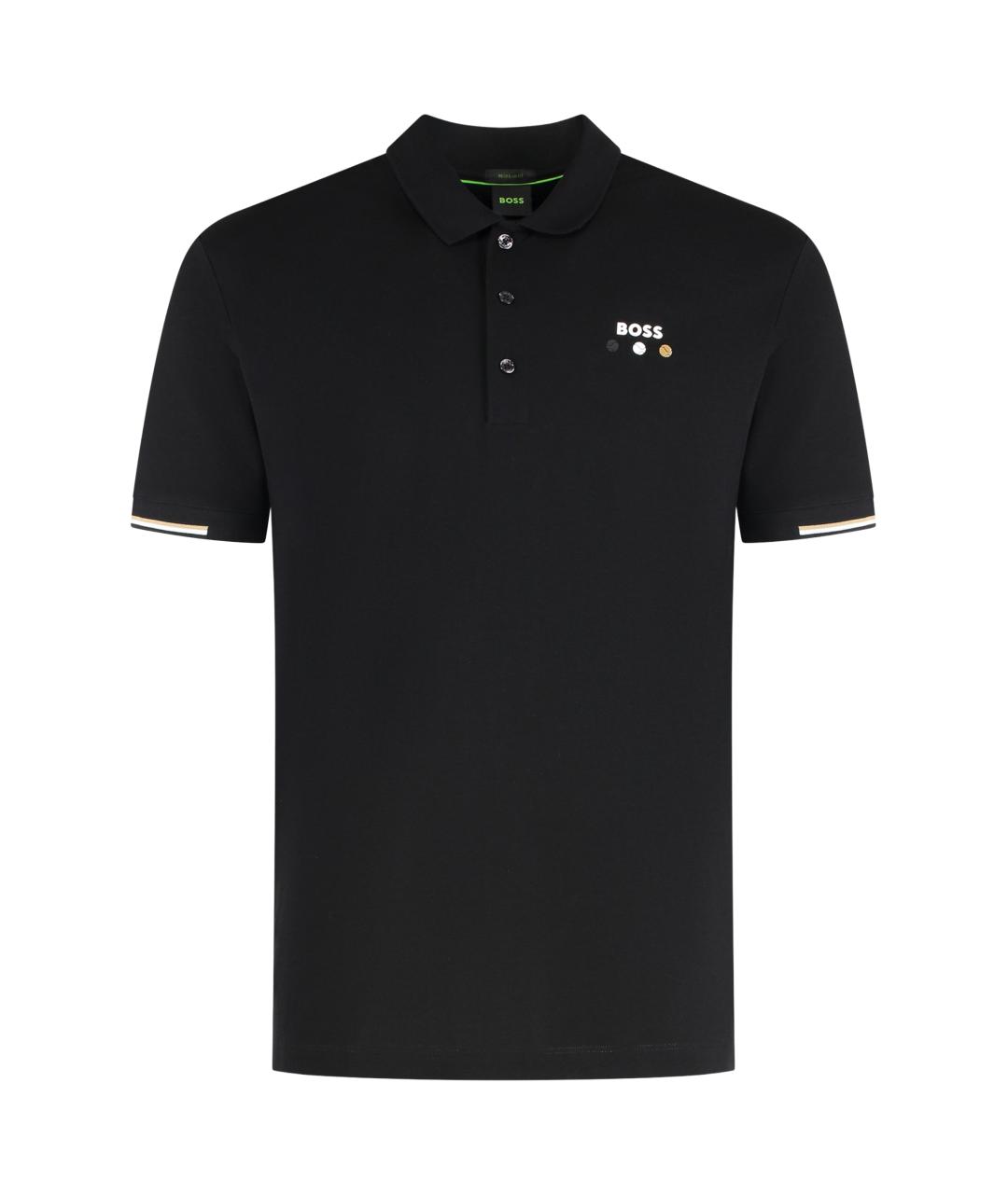 HUGO BOSS Черное хлопковое поло с коротким рукавом, фото 1