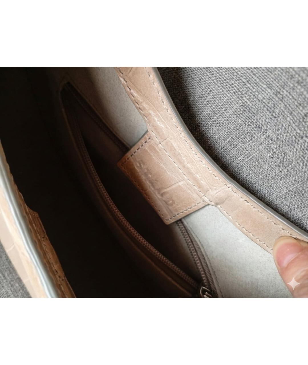 STAUD Бежевая кожаная сумка с короткими ручками, фото 4