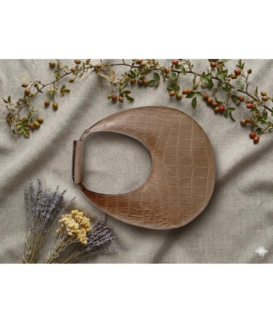 STAUD Бежевая кожаная сумка с короткими ручками, фото 2