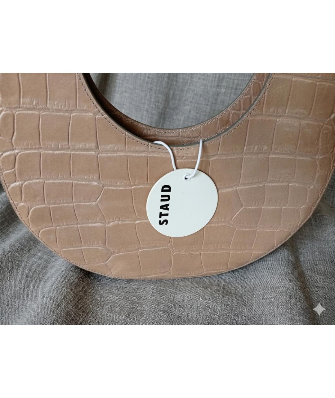 STAUD Бежевая кожаная сумка с короткими ручками, фото 6