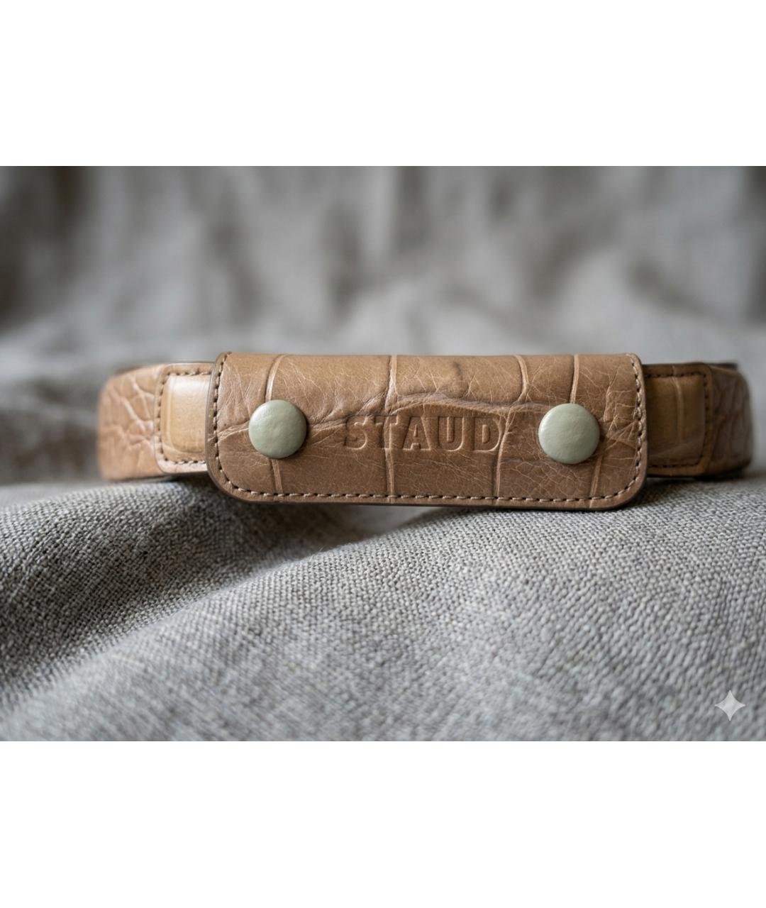 STAUD Бежевая кожаная сумка с короткими ручками, фото 3