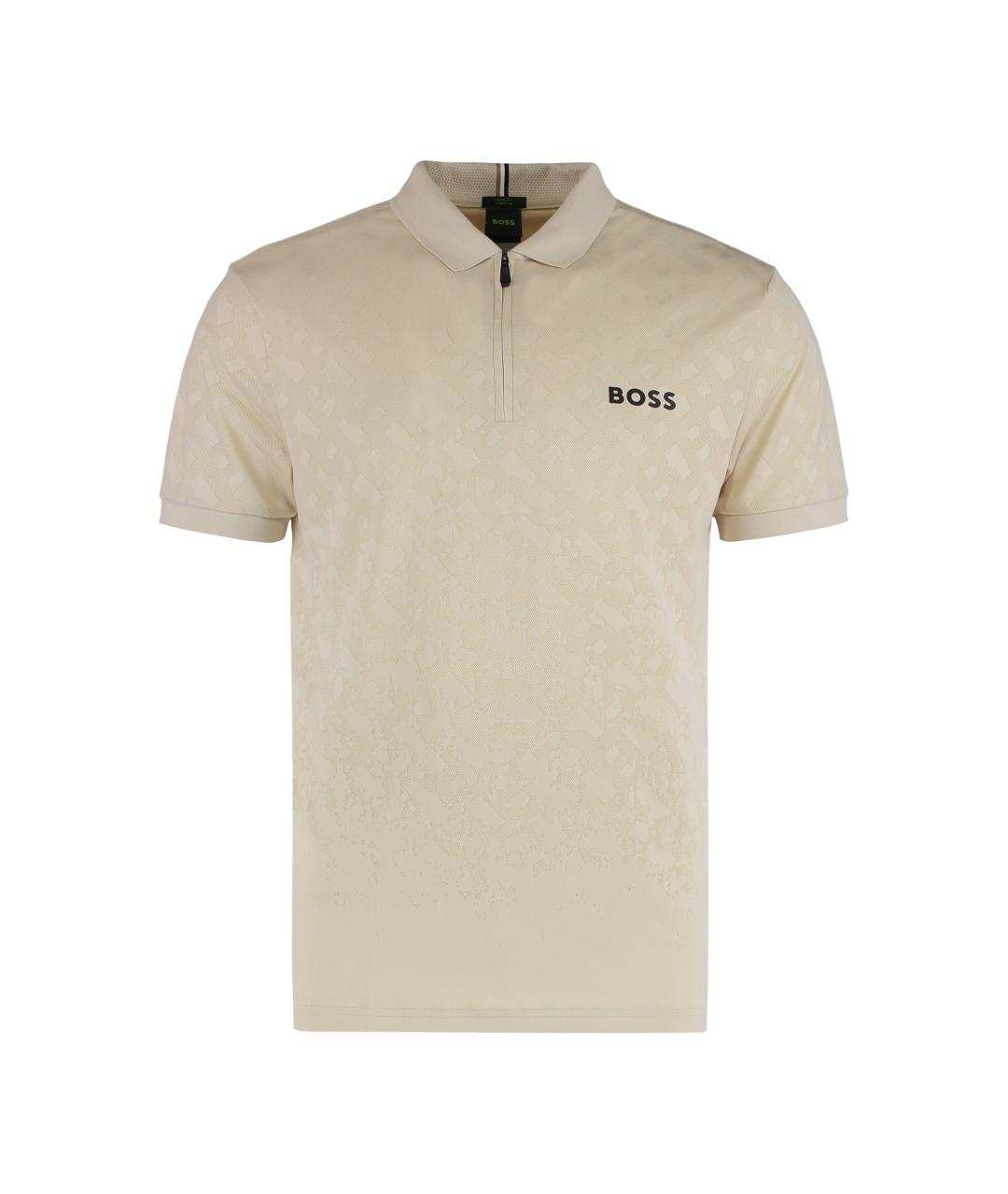 HUGO BOSS Бежевое синтетическое поло с коротким рукавом, фото 1