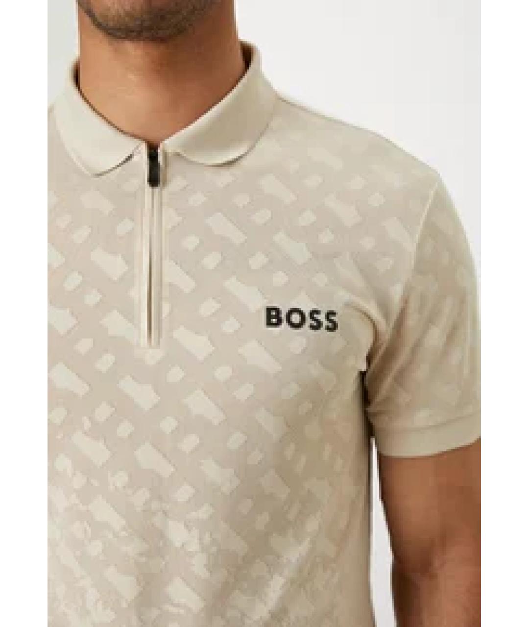 HUGO BOSS Бежевое синтетическое поло с коротким рукавом, фото 3