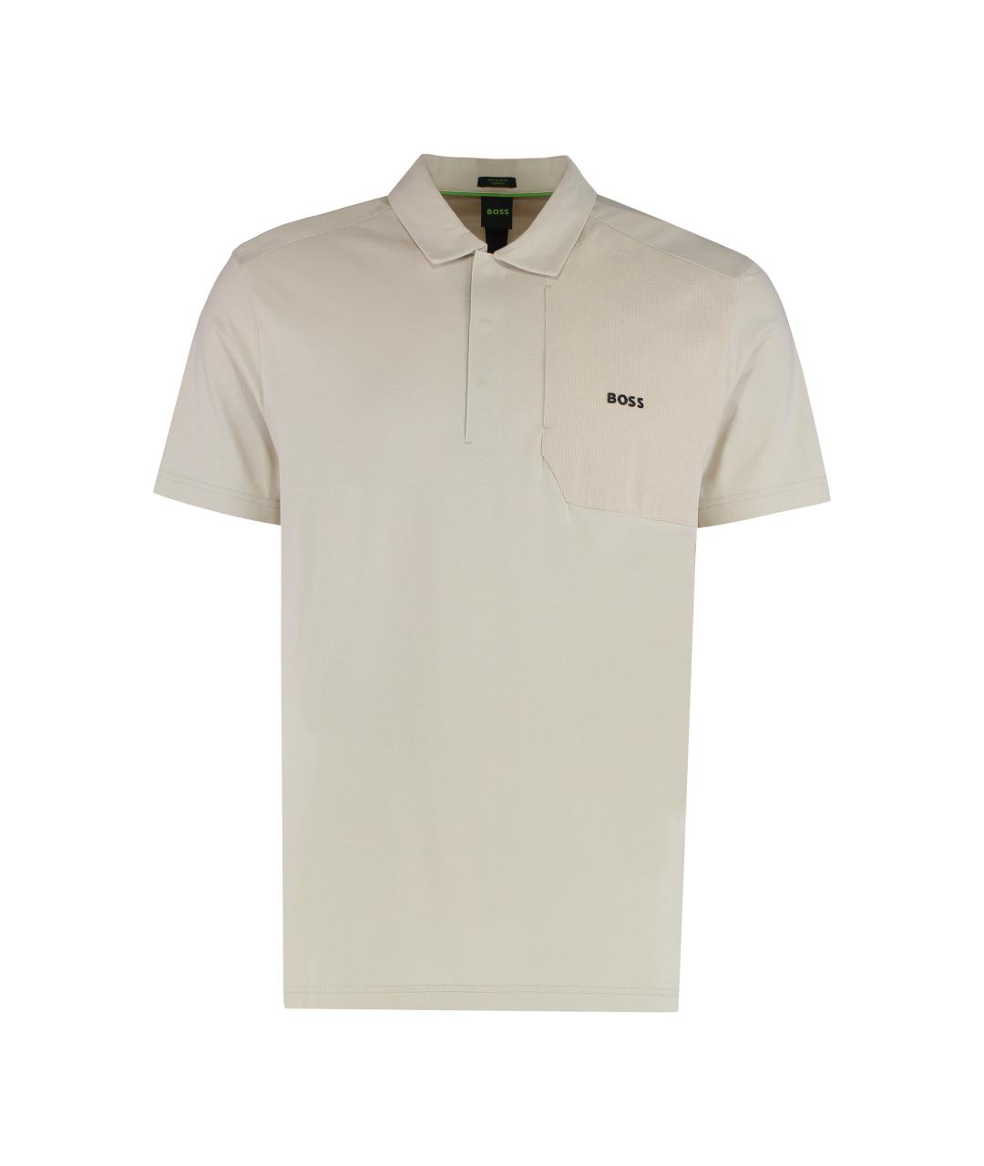 HUGO BOSS Бежевое хлопко-эластановое поло с коротким рукавом, фото 1