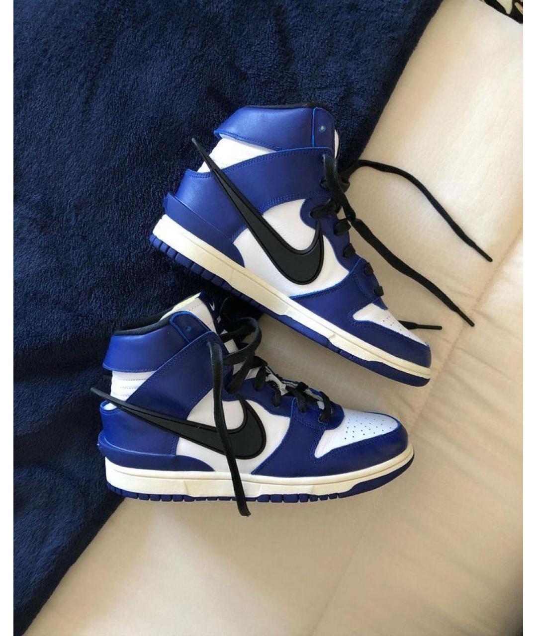 NIKE Синие кожаные высокие кроссовки / кеды, фото 5