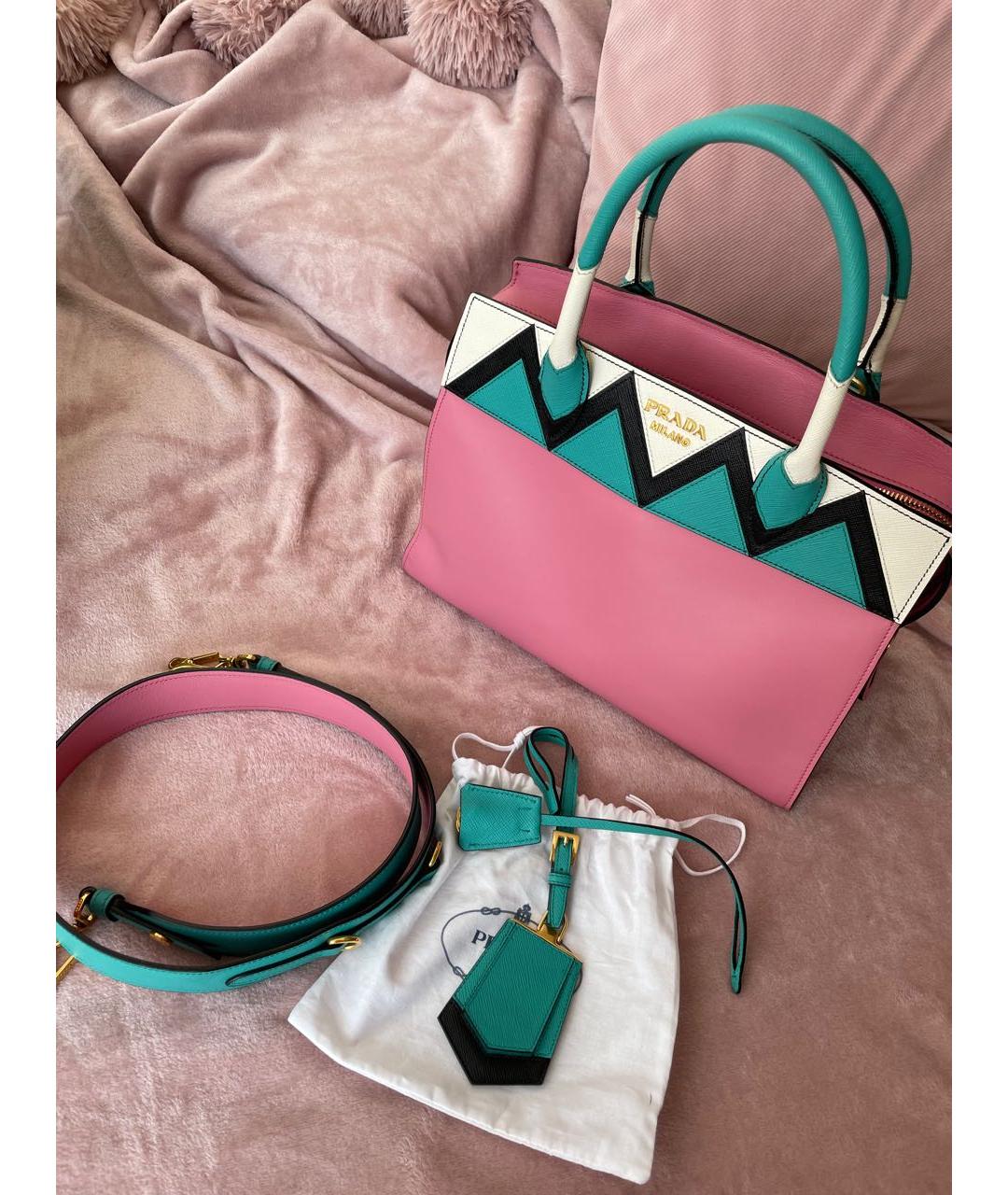 PRADA Розовая кожаная сумка с короткими ручками, фото 6