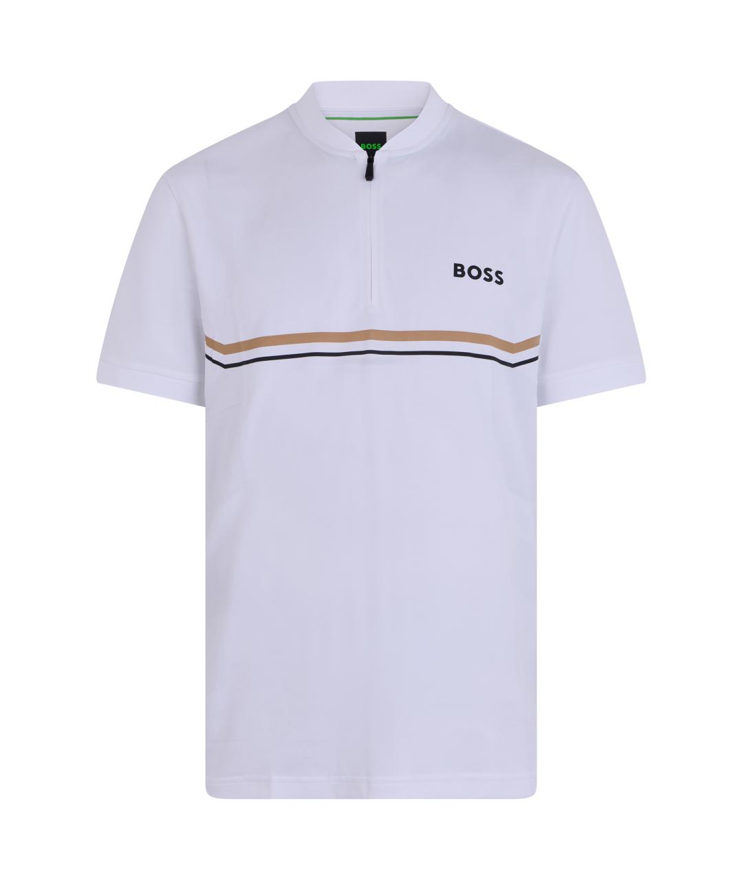 HUGO BOSS Белое хлопко-полиэстеровое поло с коротким рукавом, фото 1
