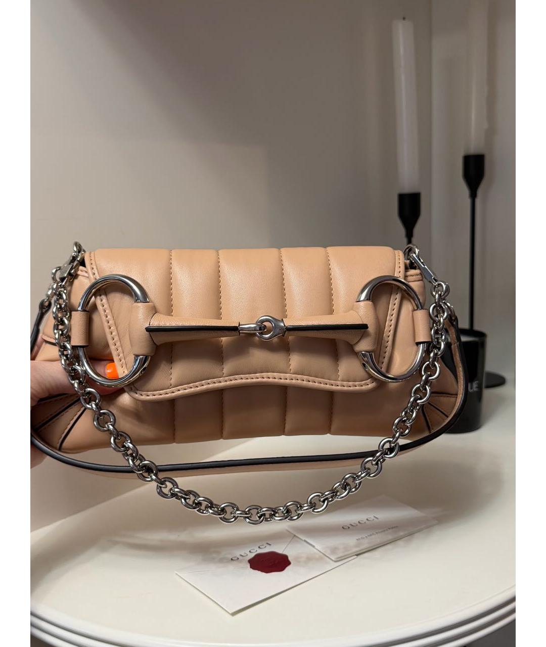 GUCCI Бежевая кожаная сумка через плечо, фото 2