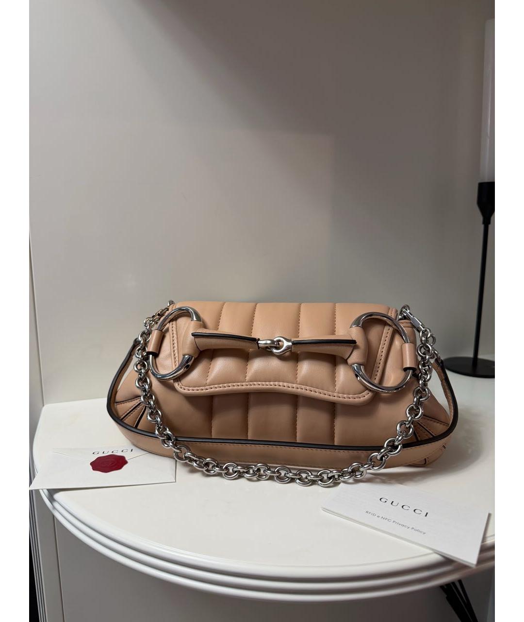 GUCCI Бежевая кожаная сумка через плечо, фото 4