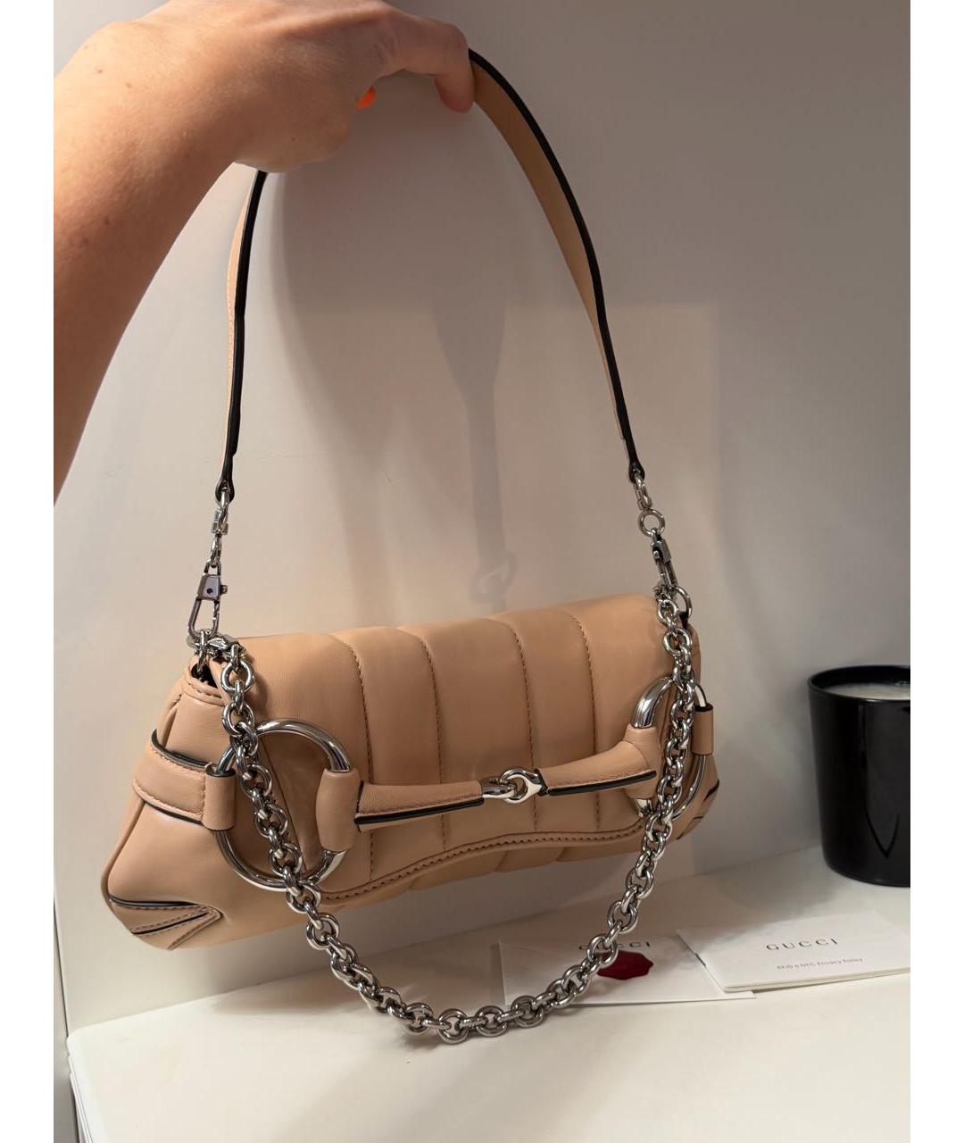 GUCCI Бежевая кожаная сумка через плечо, фото 3